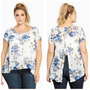 Torrid Blue Floral Split-Back Blouse